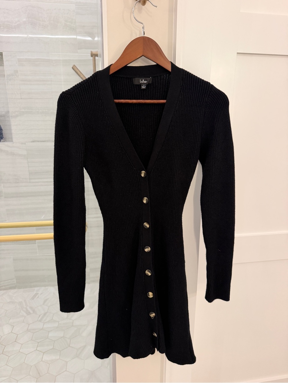 Lulu's Black V-Neck Button-Front Mini Dress, S - Picture 4 of 6